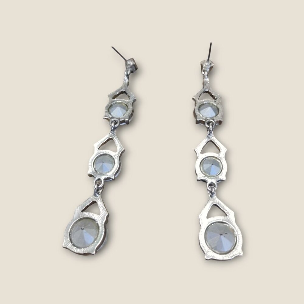 Triple Rhinestone Dangle Earrings - Picture 3 of 3
